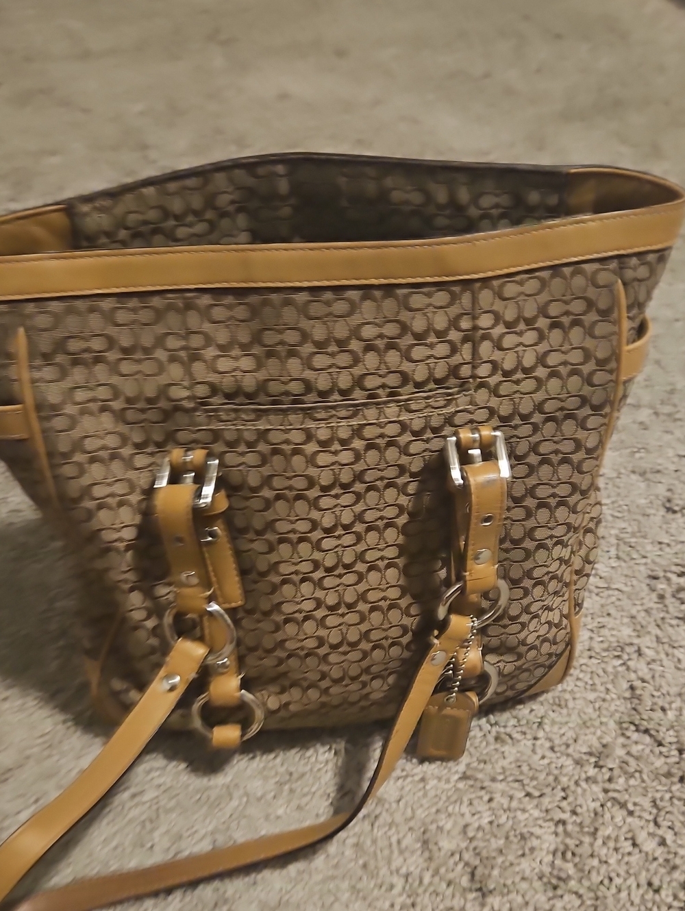 Coach Signature Monogram Shoulder Bag in Tan and Brown